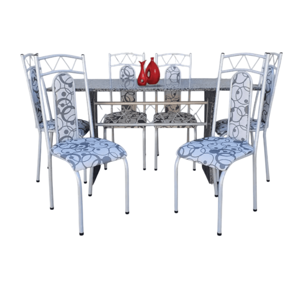 Conjunto de Mesa A&ccedil;o Coelho Catar c/ 6 Cadeiras e Tampo de Granito, Branco, large image number 0